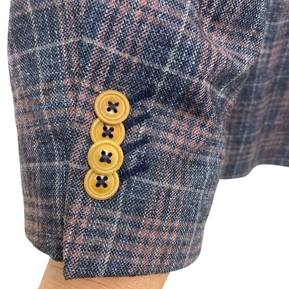 Pierre Cardin Navy Pink Plaid Wool Blend Blazer Sport Coat 42R/L
